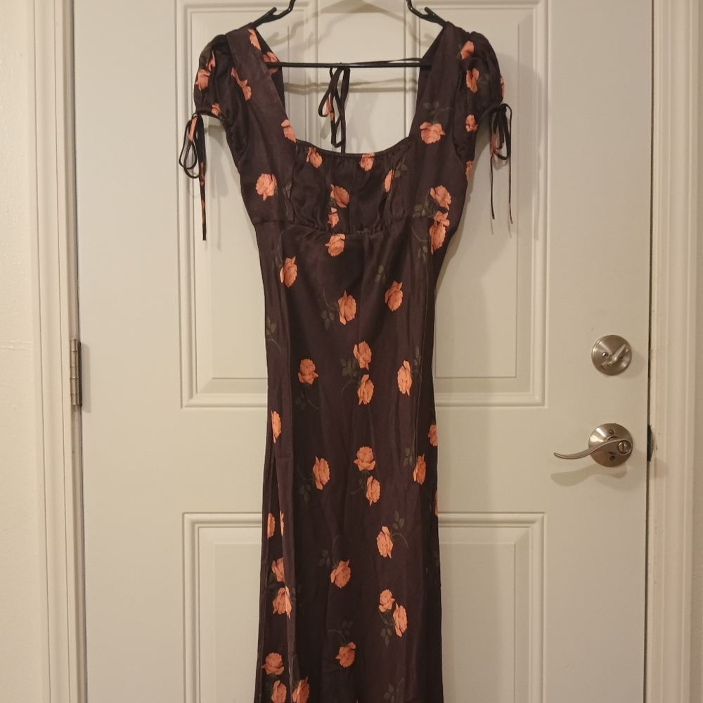 ASOS Pink and Brown Midi Sundress with Spaghetti Straps for Wedding Guest